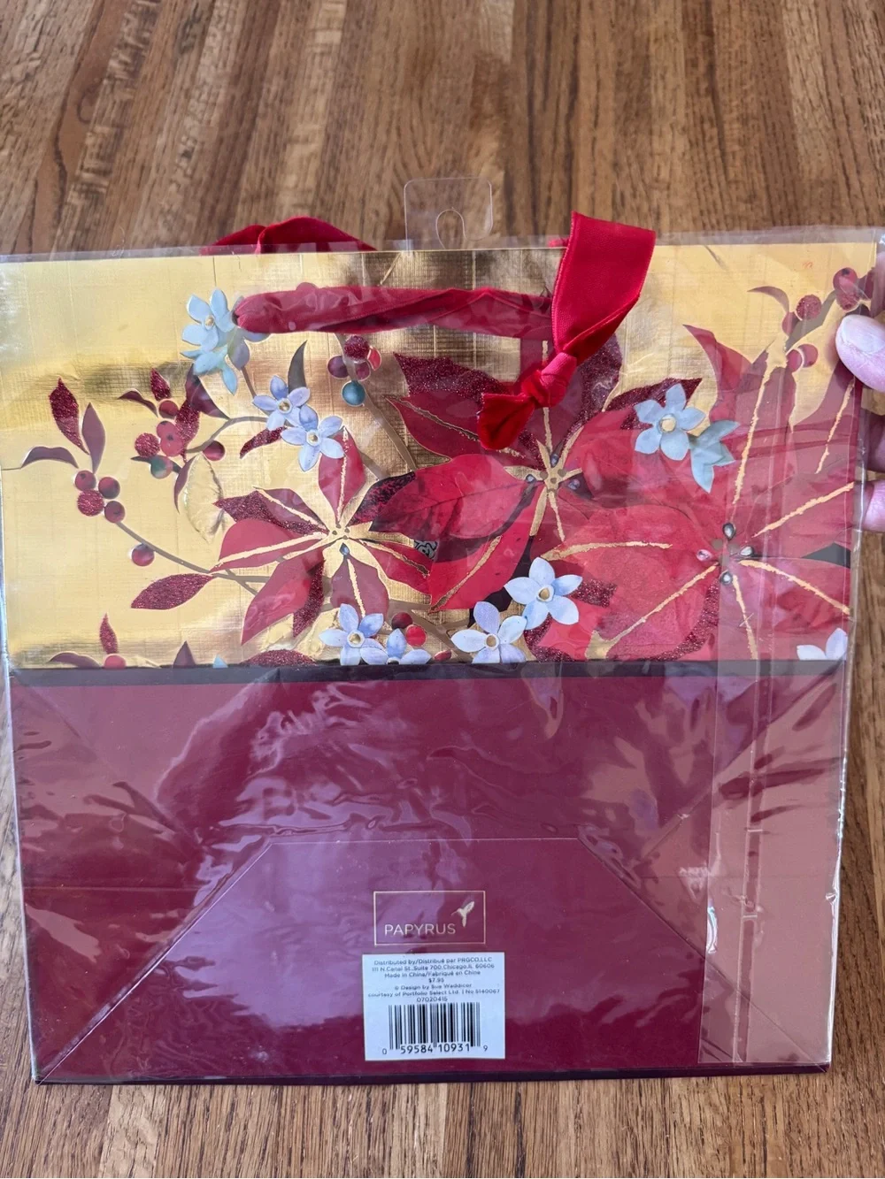 NWT Papyrus Christmas Gift Bag Lot (8) Poinsettia & Santa Sleigh